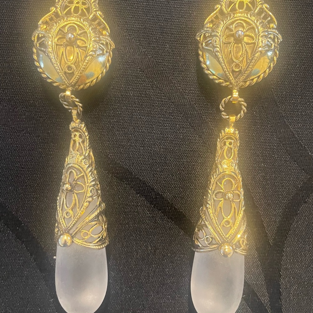 Elegant Gold and Glass Drop Earrings from Runway collection.